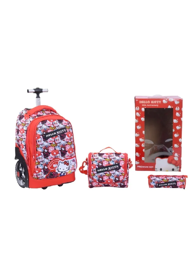 MARVEL 3-Piece Hello Kitty Printed Big Wheels Trolley Backpack Set Multicolour 14 x 31 x 42 cm FK-3BW-2205
